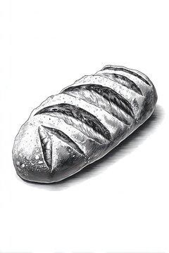 Artisan crusty bread loaf engraving sketch isolated bakery food illustration on white background