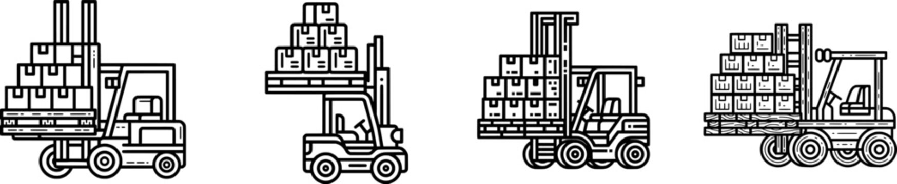 A monochromatic forklift lifts a wooden pallet stacked with boxes in an industrial setting, showcasing the essence of logistics and supply chain management