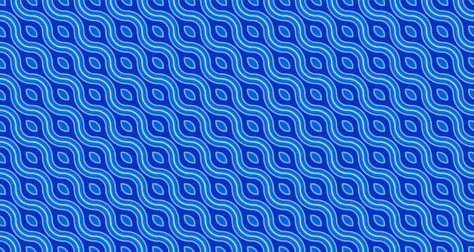 Curved ogee lines and small squares in flowing rhythm, abstract geometric background, seamless vector pattern