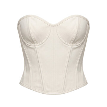 White denim corset bustier top on transparent background