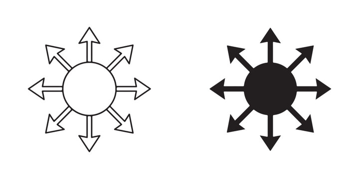 Vector Diagram Showing Directional Arrows Radiating From Centered Circle With Different Fill Styles Isolated