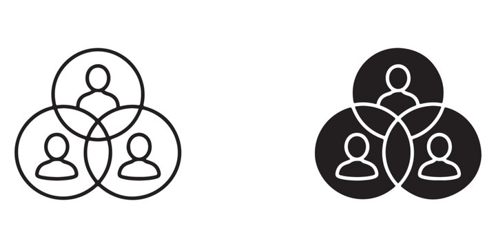 Diagram Style Icons Showing Three Overlapping Groups of People Connected by Circles