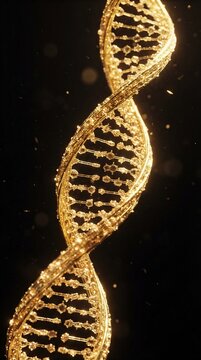 Luminous golden dna double helix floating in deep space