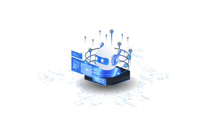 Plakat AI agent automation isometric vector illustration. robot assistant dashboard automation system concept with digital machine learning.