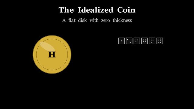 2D animation exploring coin toss physics and probability mathematics, visualizing trajectory, rotational velocity, and random outcome simulation