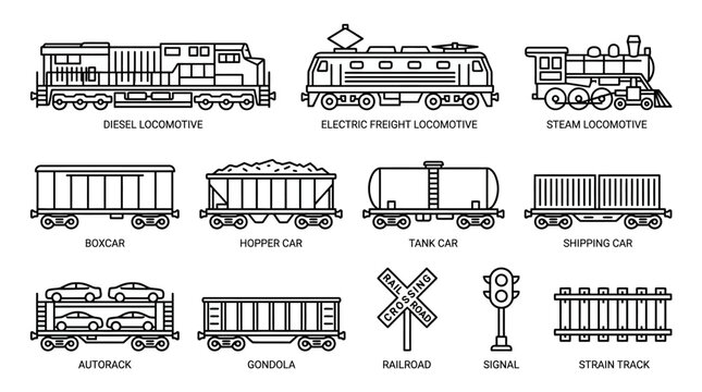 Train Locomotive Railroad Transportation Icons.