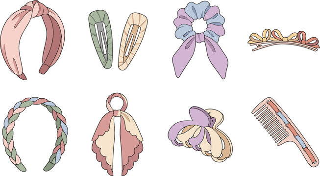 Pastel Hair Accessories Collection with Headbands, Clips, Scrunchie, Claw Clip and Comb