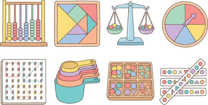 Colorful Early Math Learning Manipulatives Set with Abacus Tangram Balance Scale and Counting Games