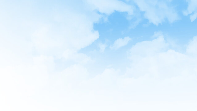 Morning blue sky with clouds layers. Puffy cumulus clouds pattern. Blue sky backdrop. Calm cloud background. Vector illustration.