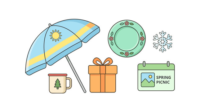 Spring picnic icons flat design vector illustration
