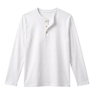 Blank white long sleeve henley shirt on transparent background