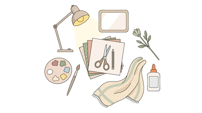 Crafting supplies flat design illustration