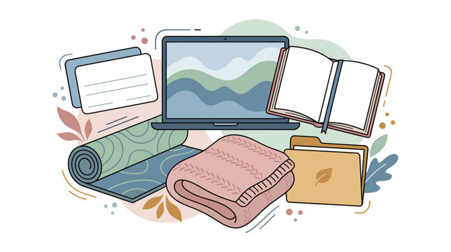 Cozy home office and self care flat design illustration