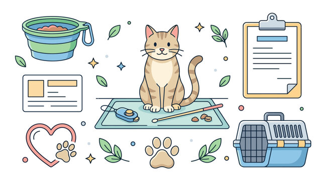 Cat care and veterinary services flat design illustration