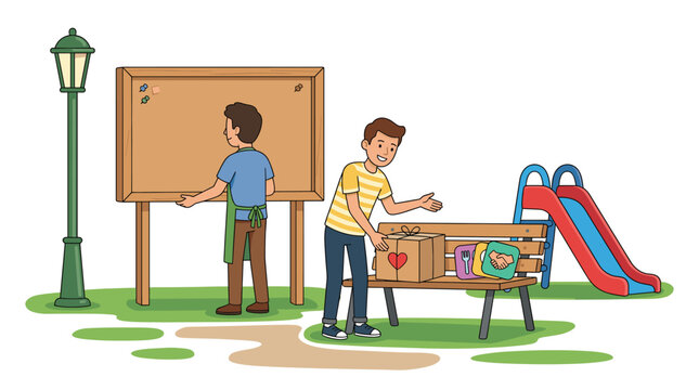Volunteers help community with donation box and bulletin board