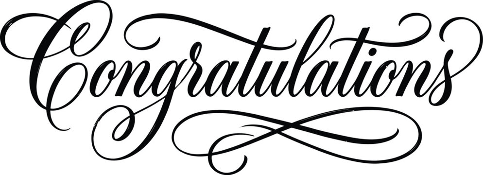 Elegant calligraphy congratulations script text design on a clean white background for greeting cards and celebrations