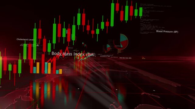 Health heart and body wellness charts and graphs diagram seamless and loopable 3d concept animation