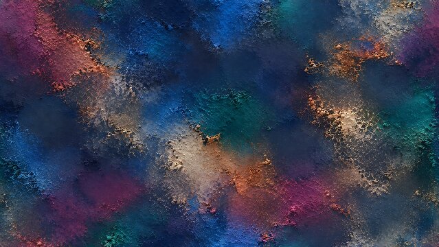 Abstract textured background with a vibrant mix of blue, purple, orange, and teal brushstrokes creating a dynamic and colorful pattern.
