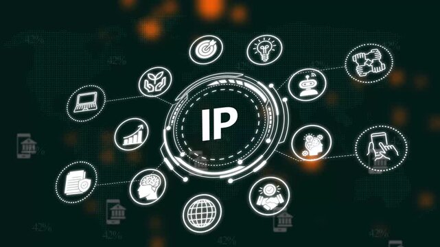 Intellectual property ip concept hud interface with digital and network connections