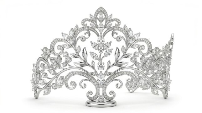 Elegant ornate silver crown with floral pattern