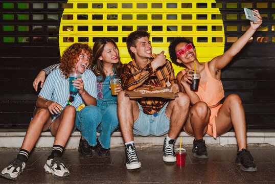 Group of friends going out in the evening.
