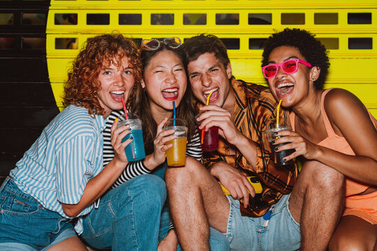 Group of friends going out in the evening.