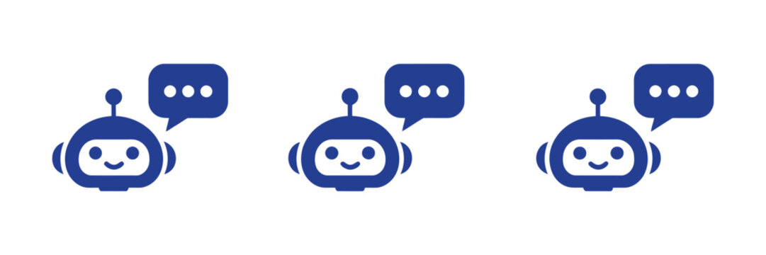 Cute chatbot icons featuring speech bubbles, artificial intelligence, and customer support symbols in clean minimalist vector styles for virtual assistants, messaging applications, websites, and digit