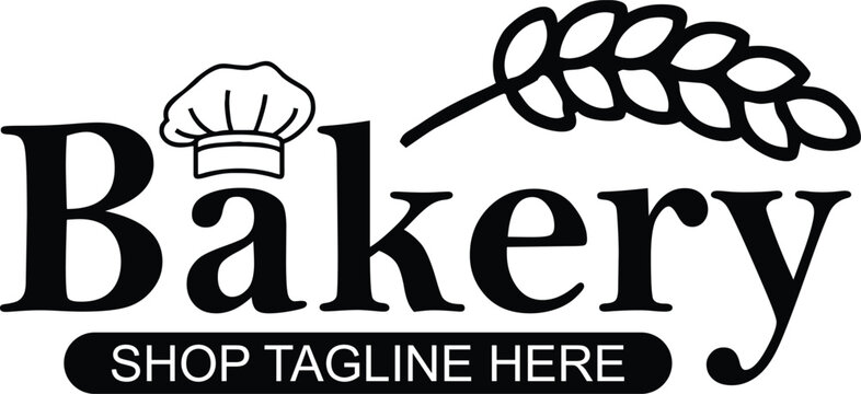 Bakery logo. Chef hate and wheat. Bakery shop logo with tag line.