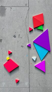 Abstract geometric shapes adorn the concrete surface, abstract, geometry