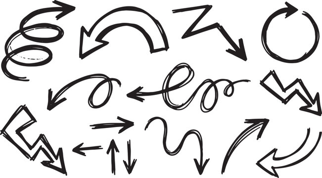 Black hand-drawn arrows, lines, and squiggles on white background