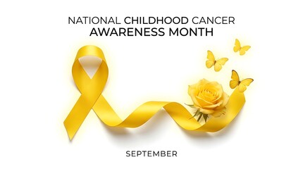 National childhood cancer awareness month yellow ribbon and rose composition © AMIRUN