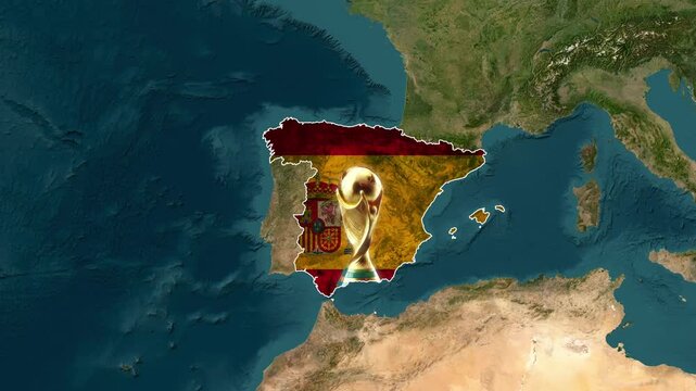 Animated Spain Country Map Featuring National Flag and Championship Trophy