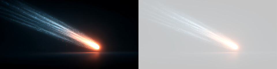 Glowing shooting star light effect on transparent background. Isolated comet or meteor trail overlay © Boris