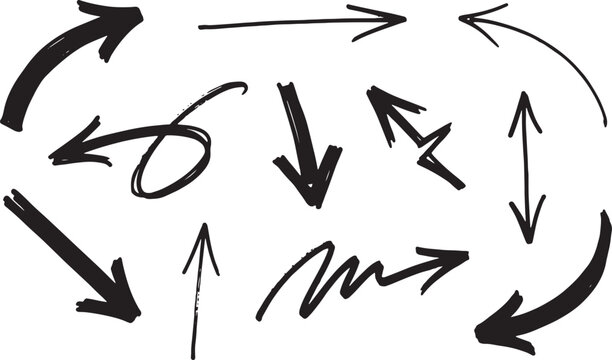 Black outline arrows in various directions movement