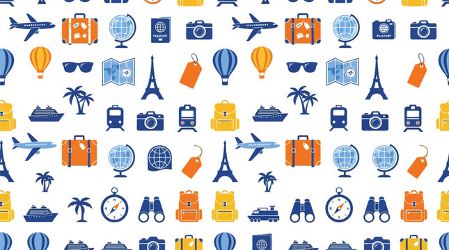 Travel and tourism icons seamless pattern background with seamless, vacation