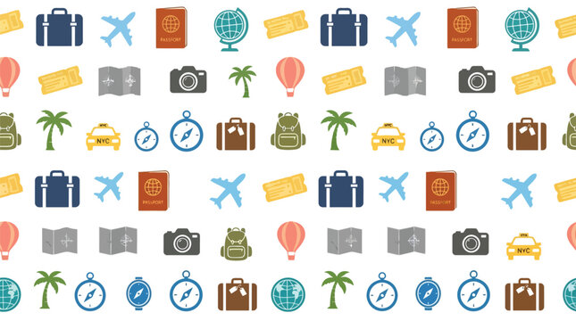 Travel and tourism seamless pattern with vacation icons vacation airplane