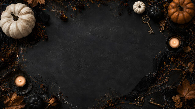 Elegant Autumn Pumpkin Frame on Dark Background