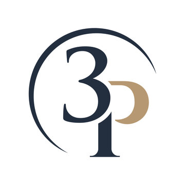 this is a flat logo design that depicts a monogram of initial 3P that looks good in black and brown color on a white background
