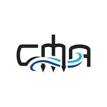 this is a flat logo design that depicts a monogram of letter CMA with M as the trident pushing through the water below
