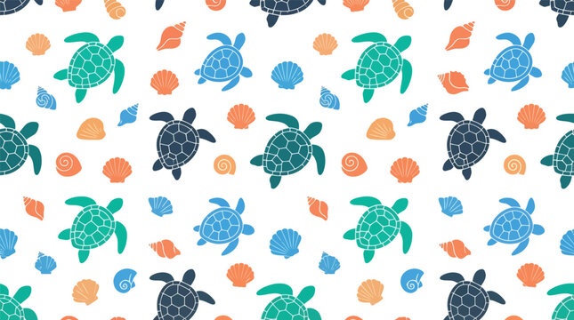 Sea turtle and shells seamless pattern background with seamless, underwater