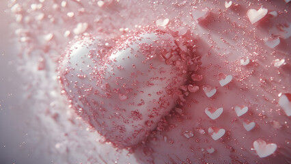 Fototapeta premium Romantic Pink Heart Shape with Glitter Sparkles and Soft Bokeh Background - Love Concept