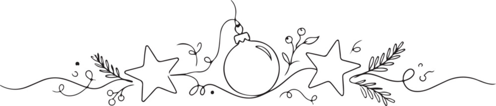 Elegant christmas line art festive ornaments star and holly for holiday decorations and seasonal designs