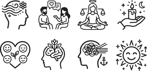 Fototapeta premium Illustrated icons set of mental health and wellness concepts