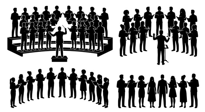 Choir Performance Silhouettes, Group Singing Vector Art, Musical Ensemble Illustrations, Diverse Vocalists Collection