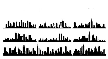 Obraz premium Diverse Cityscape Silhouettes, Urban Skyline Vector Collection, Modern Architecture Backgrounds, Business District Graphics