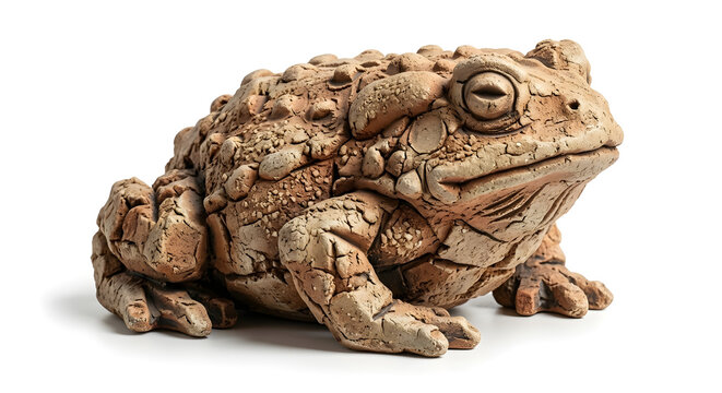 Clip art of a toad with a pronounced, textured wabi-sabi ceramic form, using only the deep beige and terracotta tones from il_