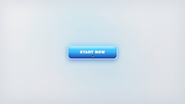 High quality motion graphics animation of a glossy blue Start Now website button clicked by a cursor mouse pointer, glowing, and converting into a green Success button with a checkmark