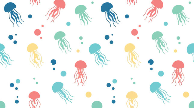 Cute seamless pattern with colorful cartoon jellyfish colorful