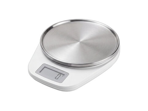 Small Digital Kitchen Scale with Empty Tray, Isolated on White