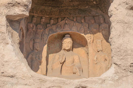 Ancient stone Buddha statues in Yungang Grottoes, Datong, Shanxi, China